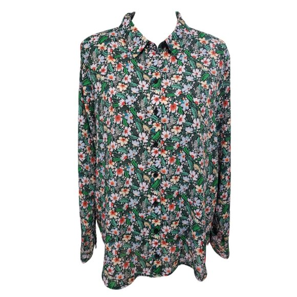 ON 34th Womens Long Sleeved Button Down Floral Blouse Large - Picture 1 of 6